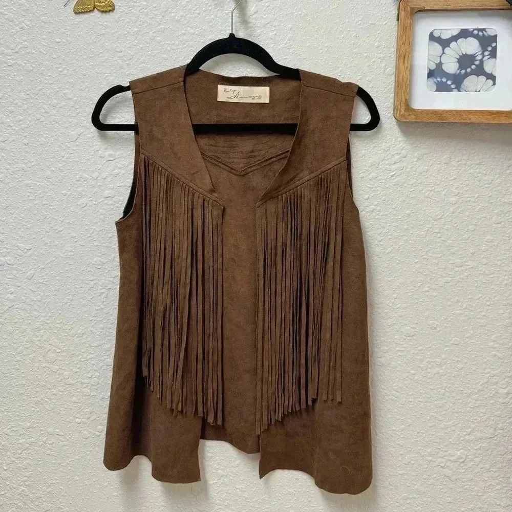 Vintage Havana Brown Fringe Vest - Boho Western Vibes